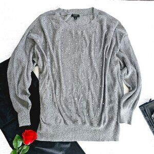 Alfani Women's Sweater Size 3X Metallic Silver Sequins Stretchy Office Party